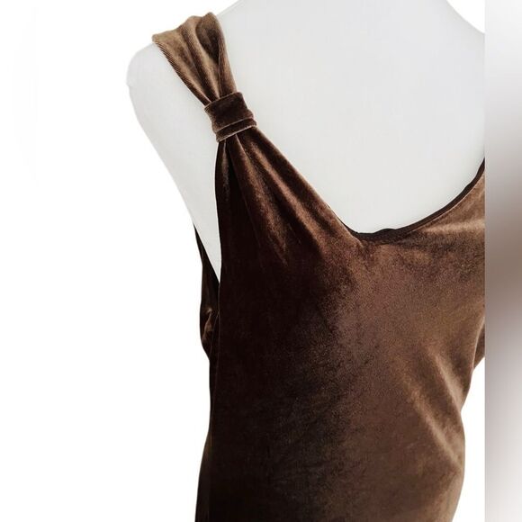 BCBG MAXAZRIA Bodycon side ruched chocolate brown Velvet Dress Sz L - Picture 2 of 11